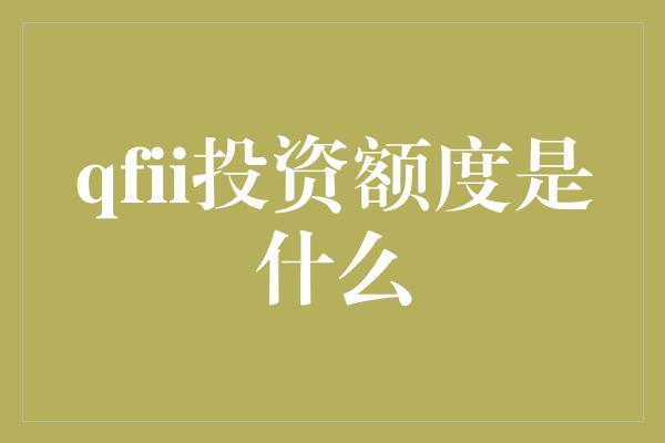 QFII投资额度：了解中国境外机构投资者额度限制